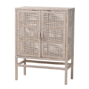bali & pari Vivan Natural Rattan Storage Cabinet - 3-Tier Handwoven Wicker Accent Cabinet with Double Doors and Elevated Base, French Grey